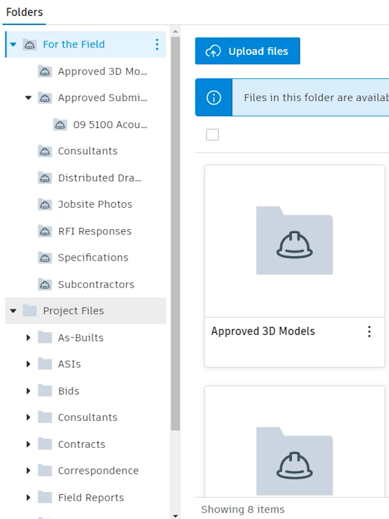 Digital project files interface