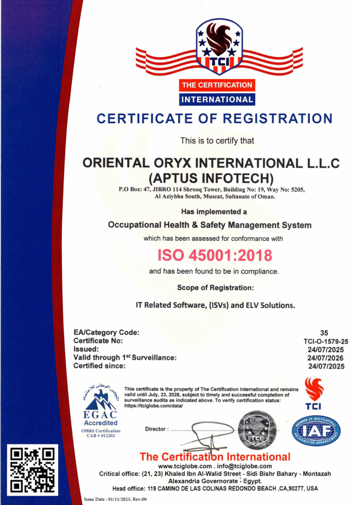 ISO 45001:2018 Certificate