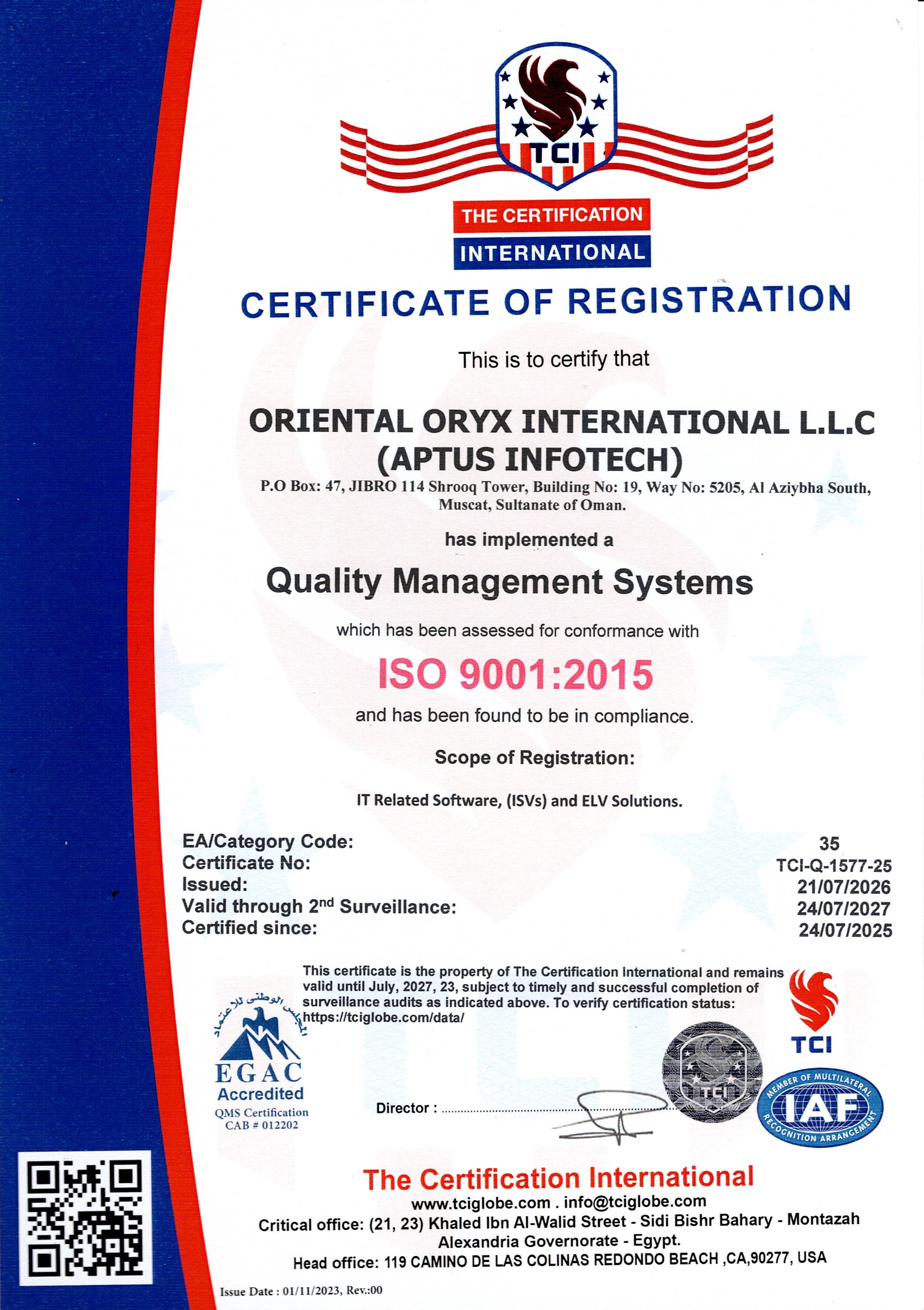 ISO 9001:2015 Certificate